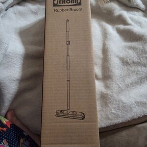 Red Rubber Broom with Squeegee (Great For Pet Hair)